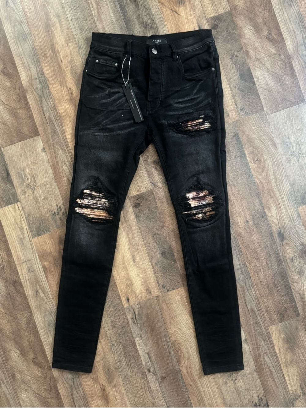 Amiri skinny jeans Black Distressed with orange patches
